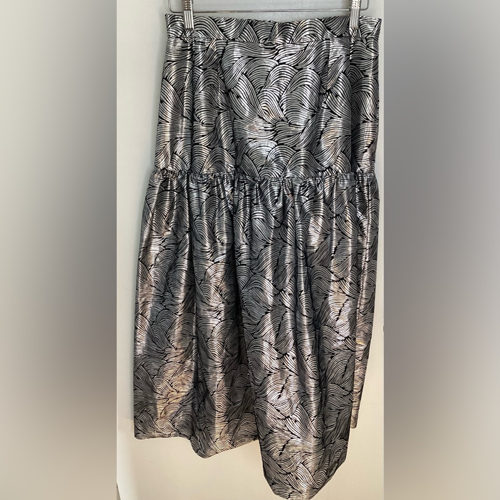 Vintage Chic Black and Silver Textured A-Line Skirt M